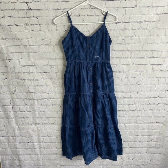 Sundry Dresses & Skirts - Sundry Striped Blue Button Front Tiered Ruffle